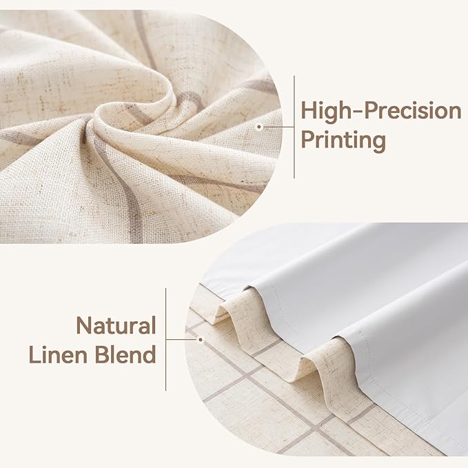 Linen Plaid Blackout Curtains for Living Room,Bedroom,Dining Room 95 Inches Long Gingham Double Layer 2 Panels Set Luxury and Modern Printed Design Darkening Pinch Pleated
