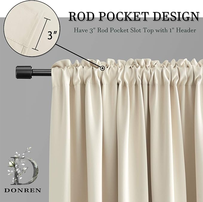 DONREN Patio Door 108 Inches Long Curtain Panels - Ceiling to Floor Extra Long Drape Curtains Window Treatment for Sliding Glass Door (Beige,2 Pieces,W 52 x L108 inches)