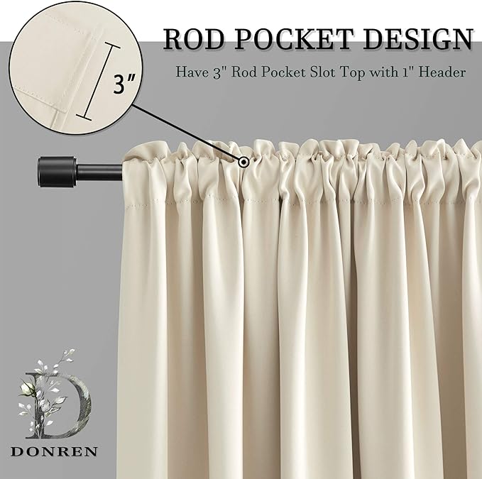 DONREN 2 Panels 84 inch Length Cream Beige Blackout Curtain Panels for Bedroom - Rod Pocket Room Darkening Thermal Insulated Curtains for Living Room (42 x 84 Inches Long)