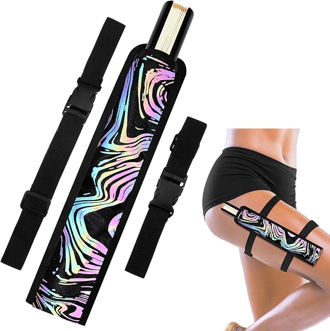 Summer Rave Fan Thigh Holster Rave Fan Holder Folding Hand Pouch Foldable Sleeves with Waist Belt for Thigh Party