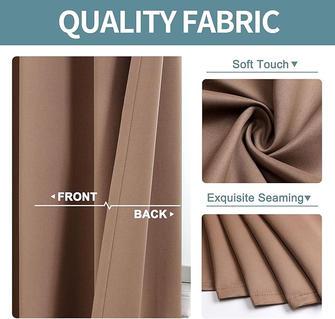 ChrisDowa Blackout Curtains 70 inches Wide for Bedroom - 2 Panels Set Extra Wide Grommet Thermal Insulated Room Darkening Curtains for Living Room (Cappuccino, 70 x 84 Inch)