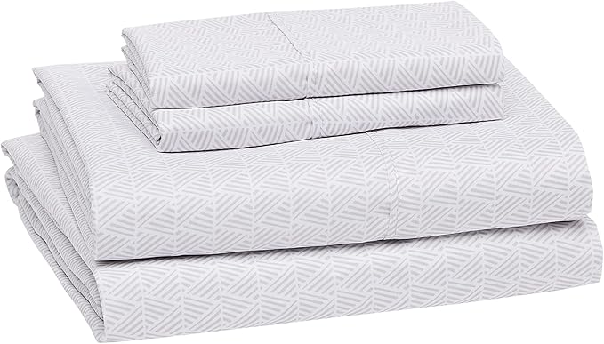 Amazon Basics Lightweight Super Soft, Cooling Luxury Microfiber 4 Piece Bed Sheet Set With 14-Inch Deep Pockets, King, Gray Crosshatch, Printed