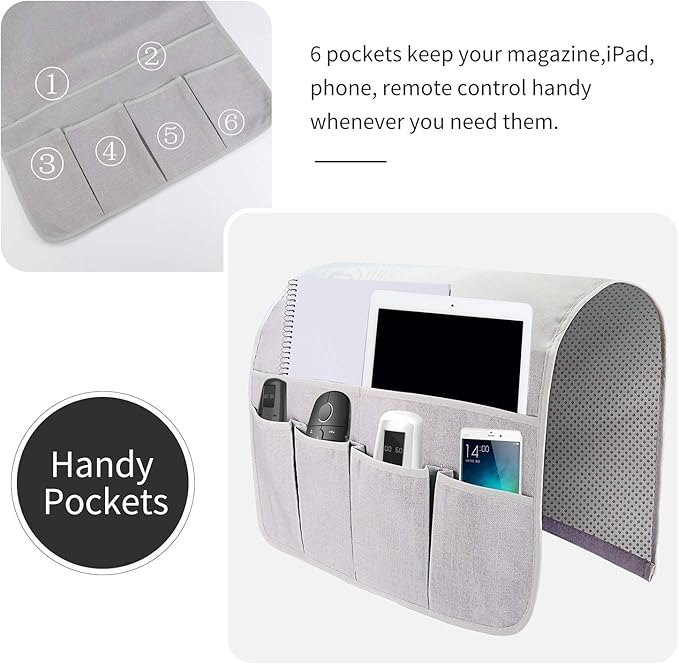 SYSOV Sofa Armrest Organizer, Remote Control Holder for Recliner Couch, Arm Chair Caddy with 6 Pockets for Magazine, Tablet, Phone, iPad