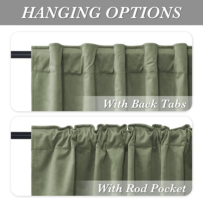 RYB HOME Blackout Velvet Curtains 108 inches Long, Total Light Blocking Room Darkening Thermal Insulated Back Tab Curtains for Nursery Bedroom, Sage Green, 52W x 108L, 2 Panels