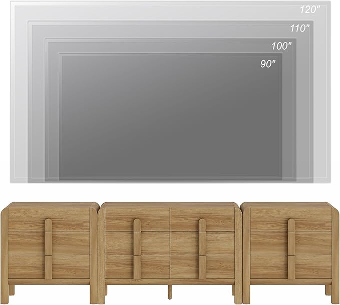 WAMPAT 3 Piece Bedroom Dresser Set, 110.2" Wide 12 Drawers Wood Dresser, Mid-Century Modern Storage Chest with Curved Handles for Bedroom, Living Room (Light Walnut)