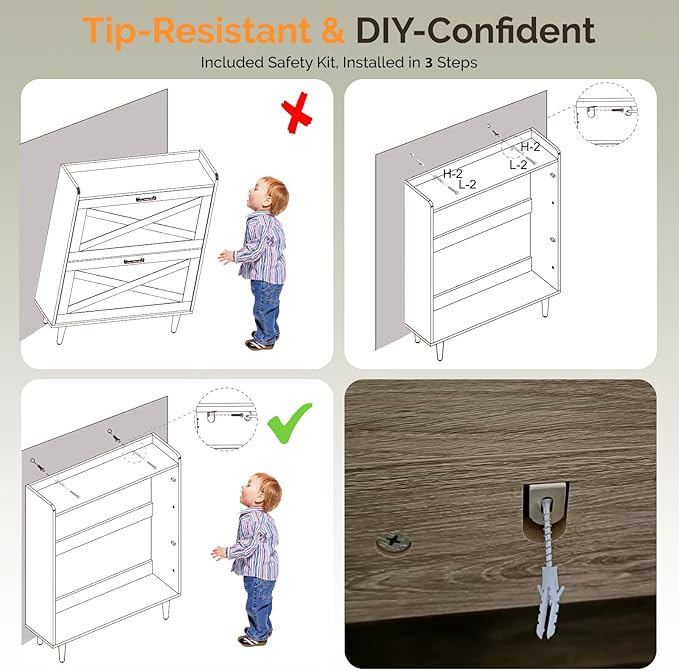VINGLI Shoe Storage Cabinet for Entryway with 2 Flip Drawers, Ultra Slim Freestanding Entryway Shoe Organizer with Wood Tapered Legs,Hidden Closed Shoe Rack,31.6" W * 9.4" D * 39.4" H, Grey Oak