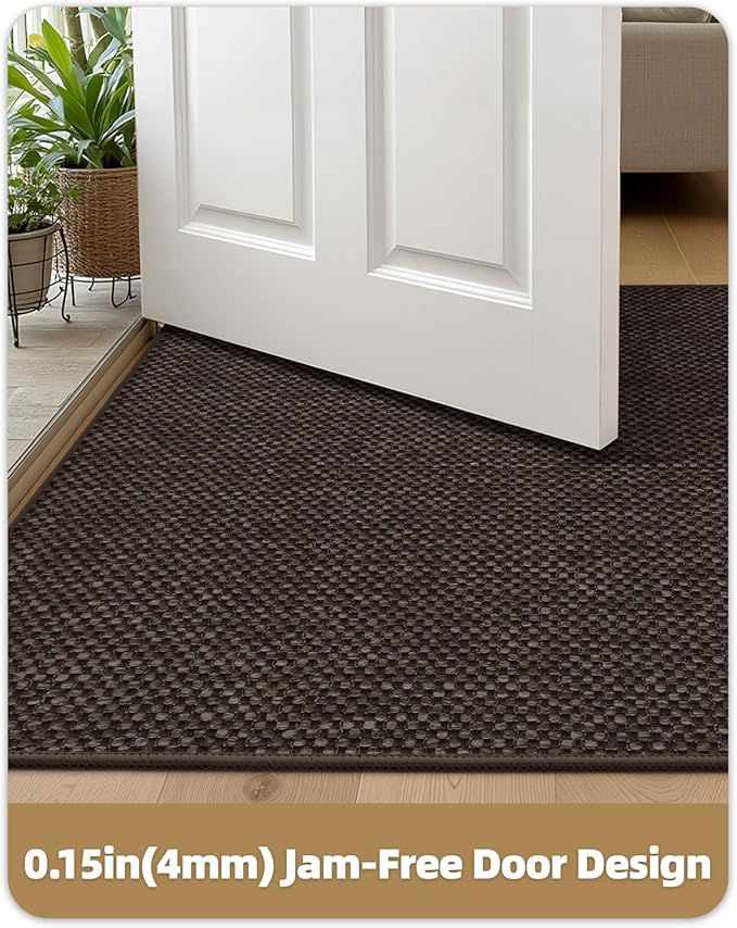 Color&Geometry Ultra-Thin Indoor Door Mat, 26"x47" Low-Profile Non-Slip Entryway Rug with Modern Geometric Texture, Washable Doormat for Entrance, Front Doors, Brown(Rolled-up NO Creases)