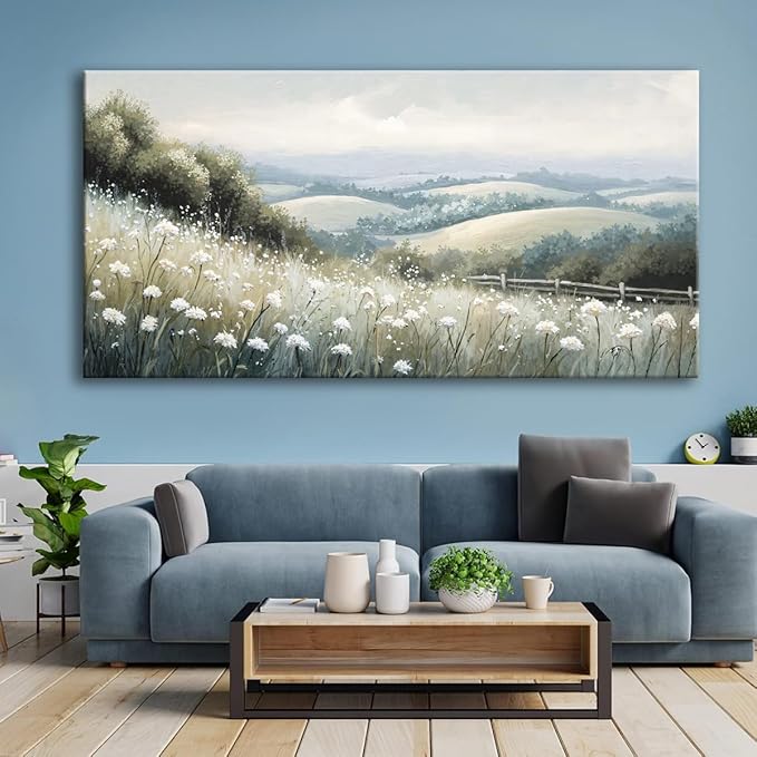 Sea of Flowers Canvas Wall Art - Modern landscape Paintings for Living Room, Bedroom Wall Decor, Framed Wall Art for Home or Office Decoration, Large Wall Art 75x150cm(30x60in)