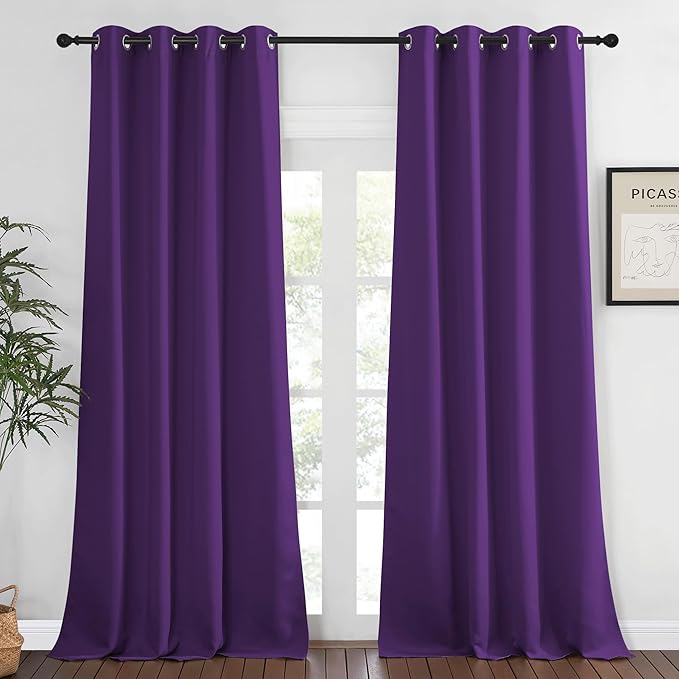 NICETOWN Blackout Window Curtain 90 inch Length - Room Darkening Thermal Insulated Grommet Large Window Treatment Light Blocking for Bedroom/Doorway (Royal Purple, 1 Panel, W52 x L90)