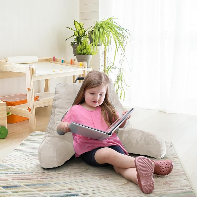 Nestl Reading Pillow for Kids & Teens with Shredded Memory Foam, Backrest Pillows for Reading, Watching, and Gaming, Use on The Couch, Bed, or Floor, Adjustable Support with Washable Cover Linen