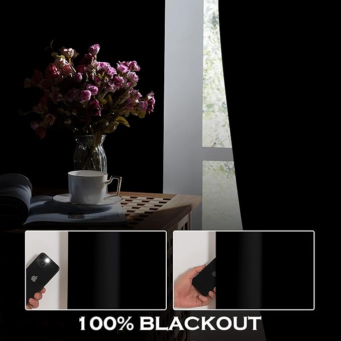 KGORGE Anti Dust Soundproof 100% Blackout Curtains 4 Layers Heavy Duty Energy Efficiency Window Curtains for Living Room Baby Bedroom Home Office Studio, Wide 52 x Long 95 inches, Black, 2 Panels