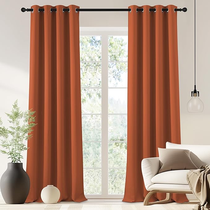NICETOWN Blackout Drapery Curtain Panel 90 inches Long - Window Treatment Thermal Insulated Grommet Blackout Curtain/Drape for Bedroom Living Room (Burnt Orange, 1 Panel, 46 by 90 inches)