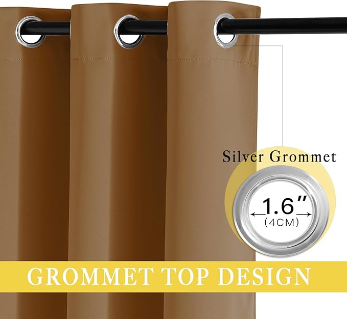 NICETOWN Sliding Door Curtains 84 inches Long, Grommet Blackout Thermal Patio Door Curtain Room Divider Darkening Sound Reducing for Room Divider (1 Panel, Gold Brown, W80 x L84)