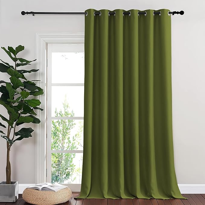 NICETOWN Room Divider Curtain 132 Inches Long, Wide Blackout Sliding Door Curtain for Bedroom, Room Darkening Privacy Window Curtain for Patio Door (1 Panel Set, Olive Green, 80 x 132 Inch)