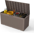 100 Gallon Outdoor Storage Box Waterproof, Resin Deck Boxes with Lockable Lid & UV-Resistant for Patio, Pool, Garden Furniture Cushions & Accessories, Coffee