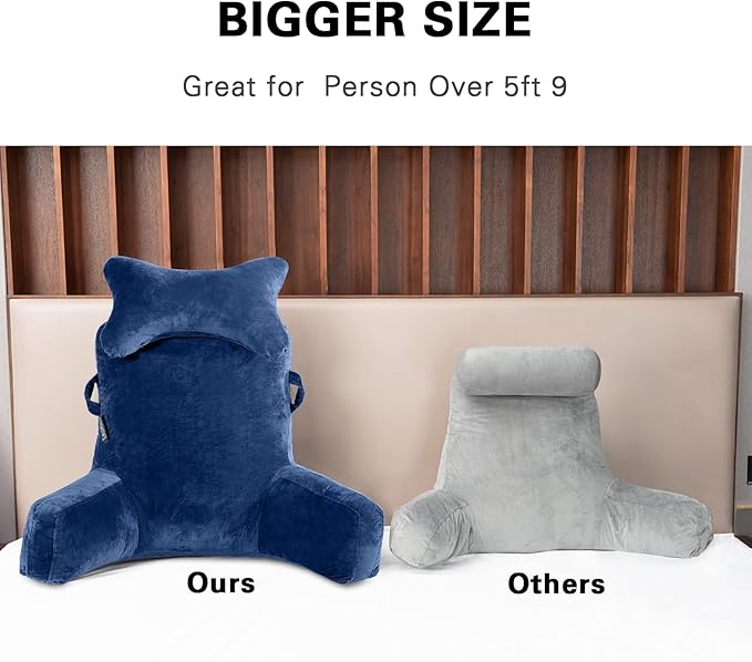 SLIGUY Reading Pillow-Bed Rest Pillow with Detachable Neck Roll & Higher Support Arm for Sitting in Bed Couch or Floor-Backrest Reading Pillow Adult Back Pillow for Reading/Watching TV/Gaming,Blue