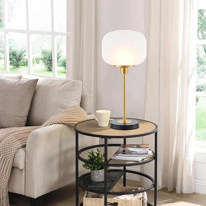 Industrial Table Lamps with Unique Glass Shade, Vintage Bedside Lamps for Bedroom, Modern Nightstand Desk Lamp for Living Room, 1 Pack