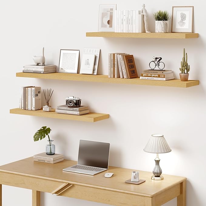 Vivelove 10" Deep Floating Shelves with Invisible Brackets, 55" Wall Shelves for Bathroom Bedroom Kitchen Living Room Laundry Room, Modern Rustic Shelves for Home Decor, 55"x10.2"x1.5", Set of 2, Oak