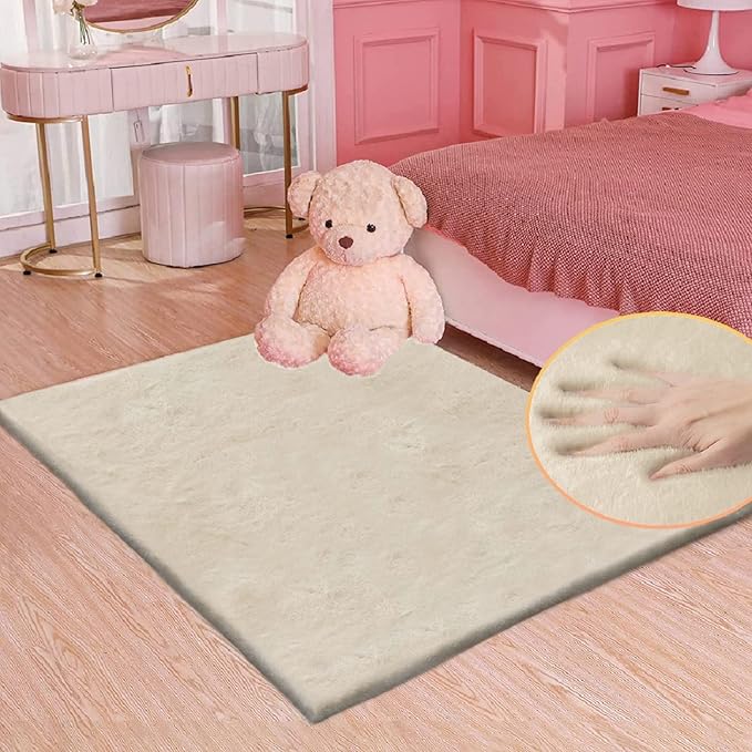 Light Brown Beige Plush Washable Fluffy Area Rugs for Bedroom Faux Fuzzy Bunny Fur Rug for Living Room Nursery Rug 3x5 Boho Rugs