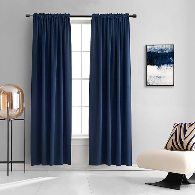 DONREN Dark Blue Blackout Curtains for Living Room - Rod Pocket Thermal Insulated Room Darkening Curtains for Dining Room (52 x 84 Inch,Set of 2 Panels)