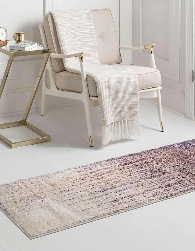 Unique Loom Del Mar Collection Area Rug - Jennifer (2' x 8' Runner, Purple/ Ivory)