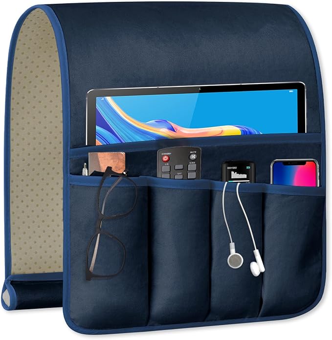 WETRBWEH TV Remote Control Holder Couch Caddy, Non-slip Bedside Caddy Organizer with 5 Pockets for Key Glasses Phone Magazine Holders