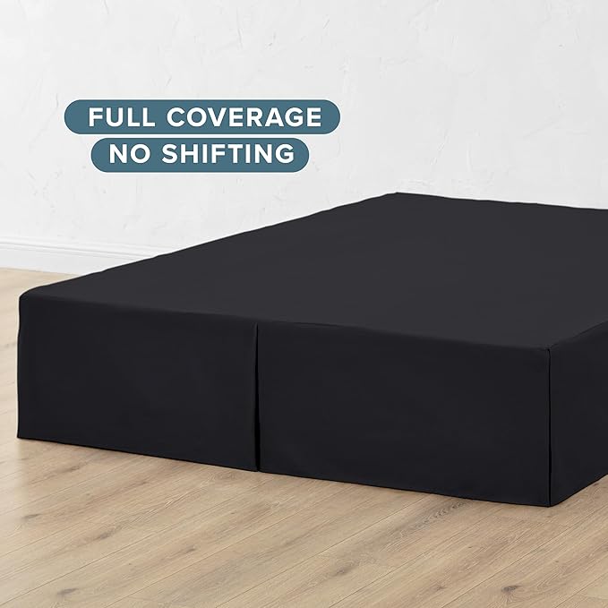 Bare Home King Bed Skirt - 15-Inch Tailored Drop Easy Fit - Bed Skirt for Beds - Center & Corner Pleats (King, Black)