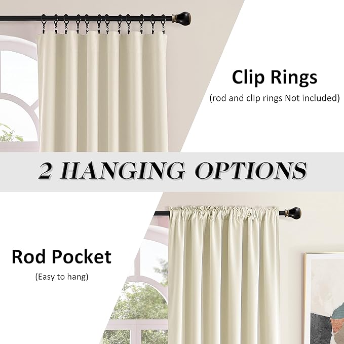 DONREN Patio Door 108 Inches Long Curtain Panels - Ceiling to Floor Extra Long Drape Curtains Window Treatment for Sliding Glass Door (Beige,2 Pieces,W 52 x L108 inches)