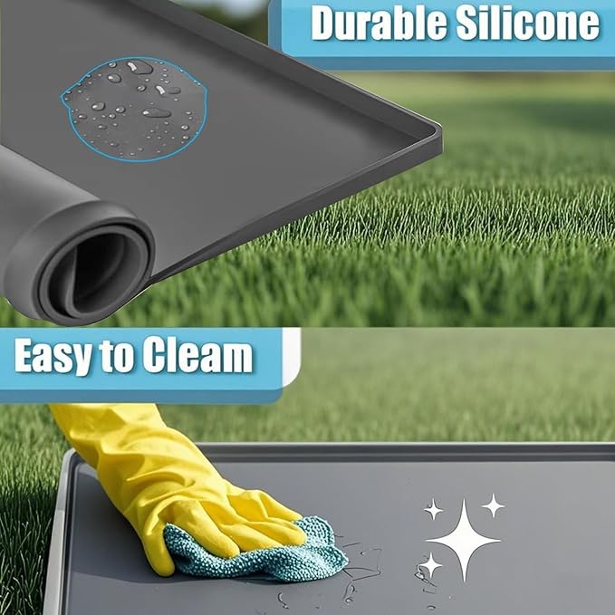 Bedside Commode Mat for Floor Protector - Silicone Bedside Toilet Mats for Seniors with Raised Edge Recyclable Non-Slip Commode Pad Under Portable Bedside Commode Adults Potty Chair (Gray, 24"X20")