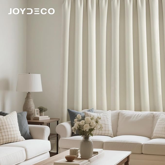 Joydeco White Velvet Curtains 90 Inches 2 Panels, Luxury Thermal Insulated Soft White Curtains for Bedroom & Living Room, Room Darkening Velvet Drapes, Rod Pocket (52W x 90L)