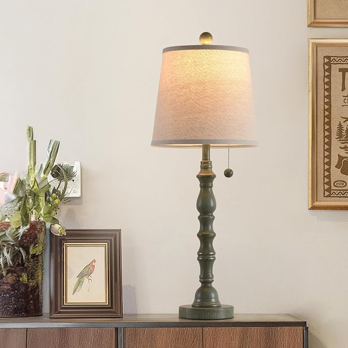 Terpsichore Lamps for Living Room Modern Farmhouse Table Lamp Bedside Reading Lamps Set of 2 Night Stands Bedroom Night Lamp,with Fabric Lamp Shade (Turquoise, High 26.25 Inch)
