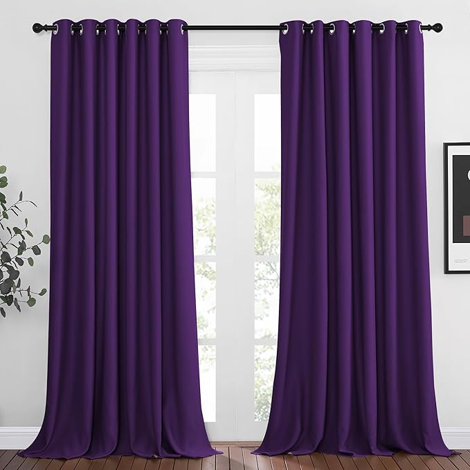 NICETOWN Blackout Curtain Panels 95" L - Window Treatment Energy Saving Thermal Insulated Solid Grommet Blackout Drapes for Living Room (Royal Purple, 1 Pair, 80 by 95-Inch)
