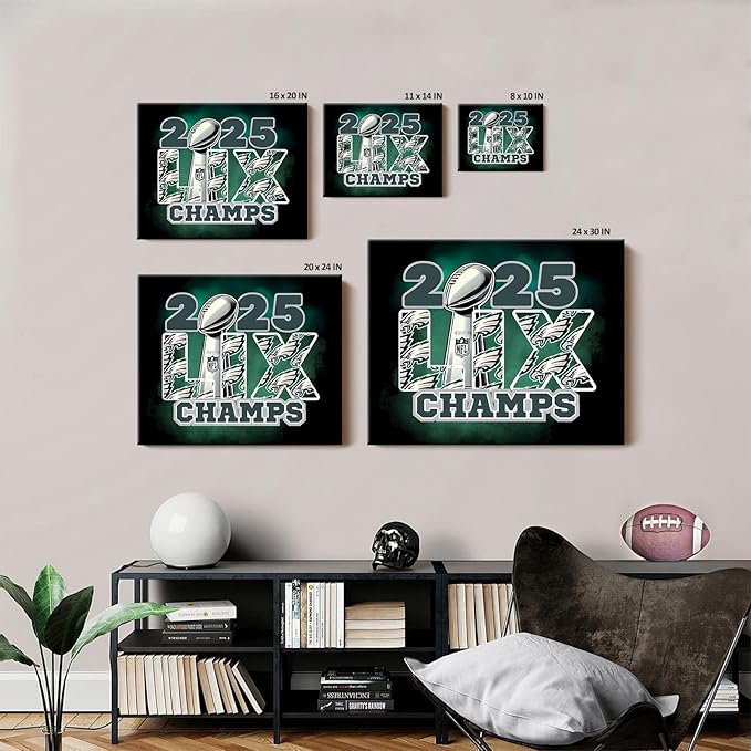 B.B.F MAKE 2025 Super Canvas Bowl Wall Art Champions Eagles Poster Print Philadelphia Oil Painting Canvas Wall Decor Sports Stars Picture Modern Bedroom Living Room Home Decoration, Framed 20x24inch