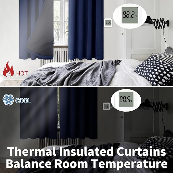 BGment Full Blackout Curtains for Bedroom 63 Inch Length 2 Panels Set, 100% Room Darkening Thermal Insulated Soundproof Window Curtains with Rod Pocket, Each Panel 38 Inch Wide, Navy Blue
