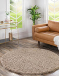 Unique Loom Solid Shag Collection Area Rug (10' 2" Round, Taupe)