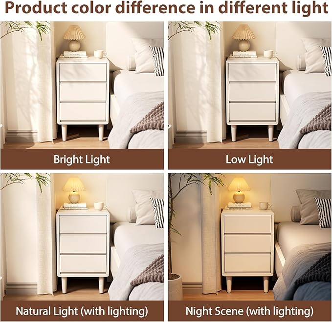 Tall Nightstand White Night Stand with 3 Drawers Mid Century Modern Nightstand with Storage,Solid Wood Night Stand,Small Bedside Table for Bedroom,Living Room,Office,White Bedside Table
