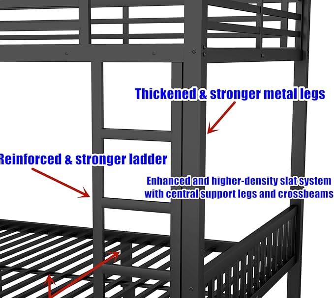 SIGONE Stronger & Safer Heavy Duty Queen Over Queen Size Bunk Bed for Adults Teens, Thickened More Stable Metal Bunkbed Frame (Greater Weight Capacity) (Queen Over Queen-B)