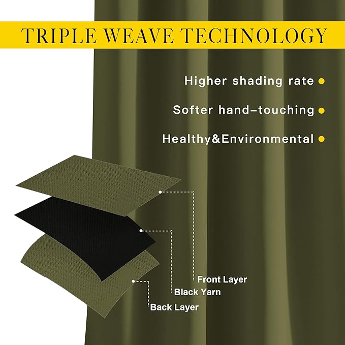 NICETOWN Room Darkening Curtains Extra Long 110 Inches, Grommet Thermal Insulated Weighted Window Treatments for Living Room/Farmhouse, W66 x L110, Olive, 2 Panels