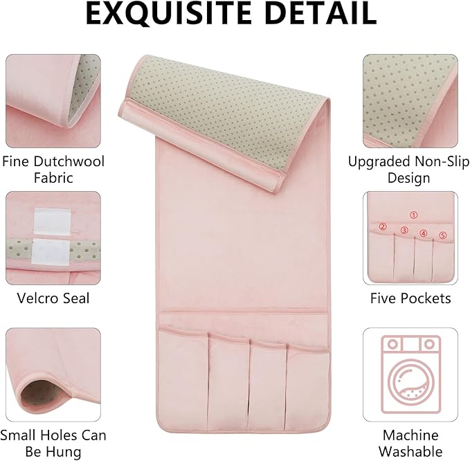 WETRBWEH Remote Control Holder for Armchair，Couch Caddy Organizer TV Remote Holder for Bed Storage 5 Pockets，Remote Caddy Bedside Organizer Bedside Table Organizer (Pink, 35"x12.4")