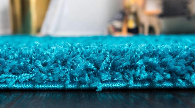 Unique Loom Solid Shag Collection Area Rug (7' 1" x 10' Rectangle, Turquoise)