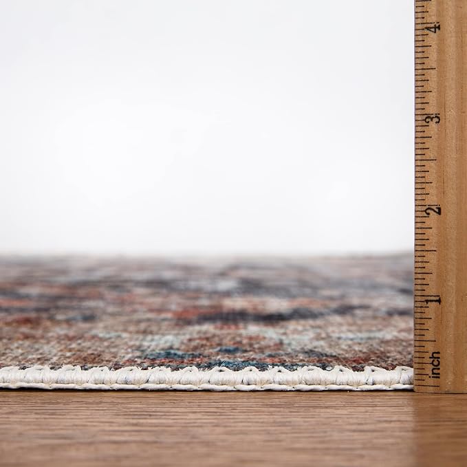 Bloom Rugs Washable Non-Slip 6' x 9' Rug - Orange/Black Traditional Area Rug for Living Room, Bedroom, Dining Room, and Kitchen - Exact Size: 6' x 9'