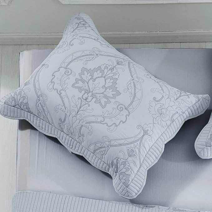 CHIXIN Microfiber Standard Pillow Shams Set of 2 - Quilted Decorative Pillow Covers - Light Grey - Size (20" x 26")