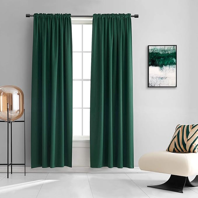 DONREN Emerald Green Room Darkening Curtain Panels 84 Inches Long, Heat Block Out and Keep Warm Drapes Window Treatment Drapes for Doorway Entryway Patio (60" Width,2 Panels)