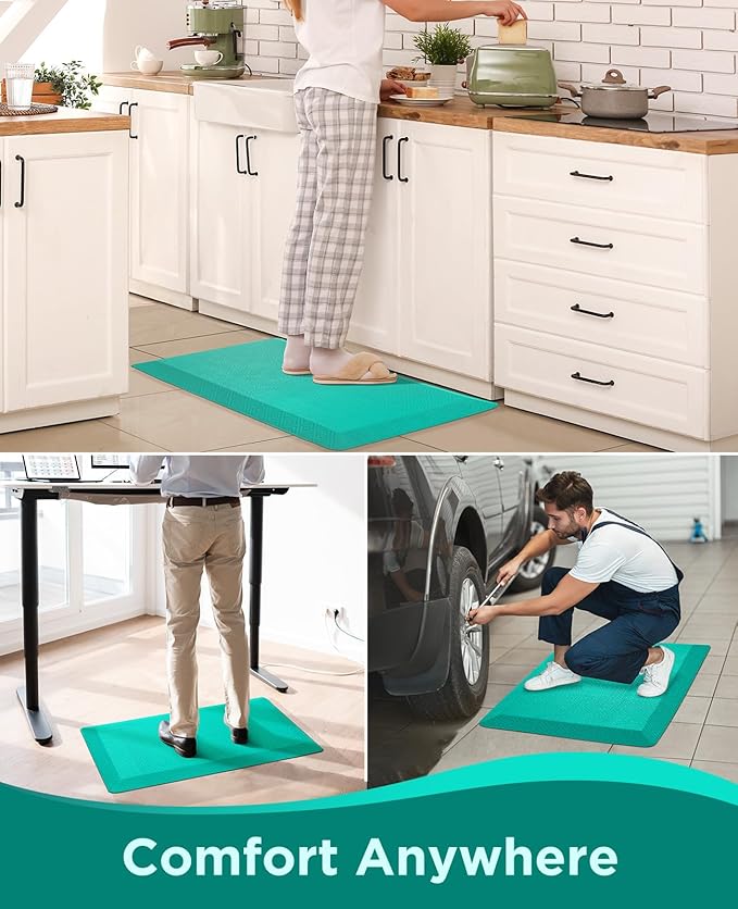 Ophanie Kitchen mats for Floor, 3/4 inch Thick, Kitchen Rugs, 20''x48'' Anti Fatigue Standing Cushioned Mat, Waterproof,Comfort Ergonomic mat for Office, Home, Sink, Teal Non-Slip Bottom