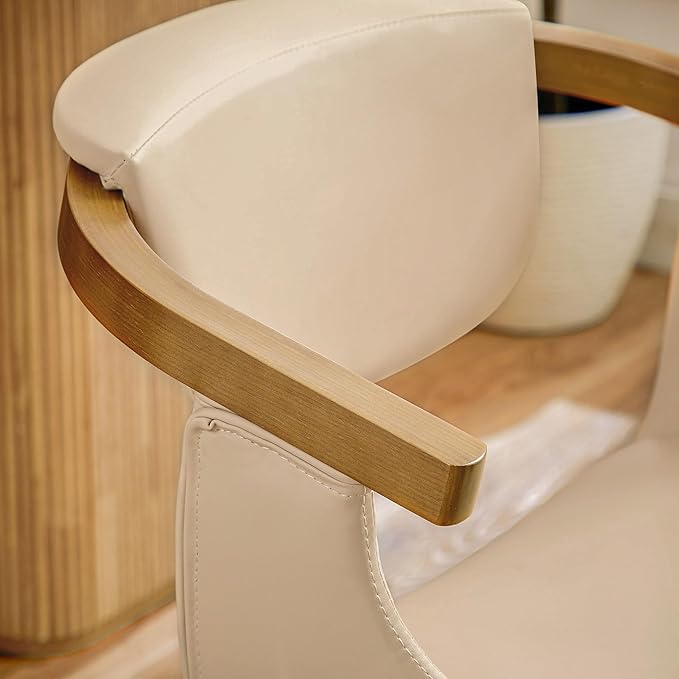 Art Leon Dining Room Chairs - Mid Century Modern Faux Leather Swivel Dining Chairs with Arms, Desk Chairs No Wheels, Set of 2, Cream