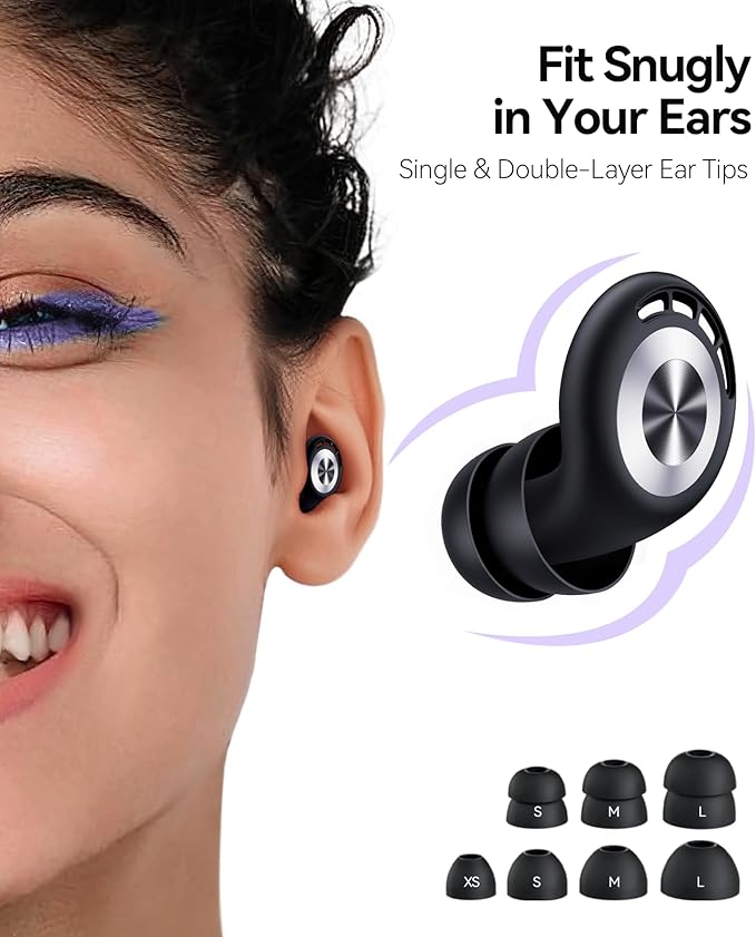 Ear Plugs for Sleeping 50dB Earplugs Noise Cancelling Ear Plugs for Noise Reduction Concerts Soft Reusable Silicone Earplugs for Snoring Side Sleepers Shooting Airplanes with 7 Eartips Case Black