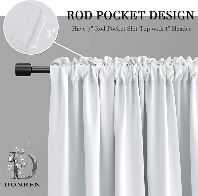 DONREN Greyish White Window Curtain Panels - 42 Width x 84 Length 2 Panels Thermal Insulated Rod Pocket Room Darkening Curtains for Bedroom