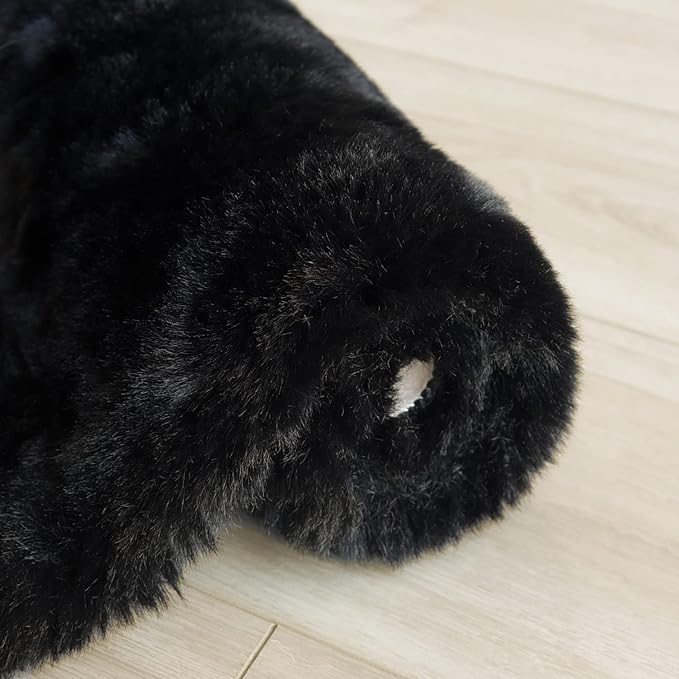 Faux Rabbit Fur Rug Machine Washable Area Rugs Black Fur Rug for Living Room Fuzzy Rugs for Bedroom Teen Room Decor Small Sheepskin 2x3 Rectangle Rugs