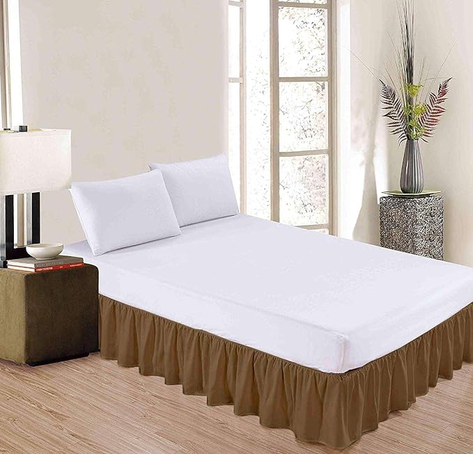 Taupe Solid Ruffled Bed Skirt Twin-XL-30 Inch Drop Split Corner, Microfiber Bedskirt with Platform Three Sided Coverage