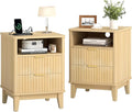 Night Stand Set of 2 with Charger Station, Fluted Nightstand with Drawers and Storage Shelf, Mid Century Modern Bedside Table Nightstands, Large Bed Side Table Wood Night Stands for Bedroom